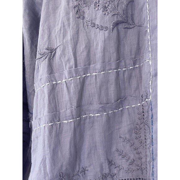 Anthropologie Button Down Embroidered Floral Shirt Top XXS Western Boho Blue - Picture 9 of 14